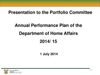 Presentation to the Portfolio Committee
