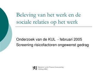 Beleving van het werk en de sociale relaties op het werk