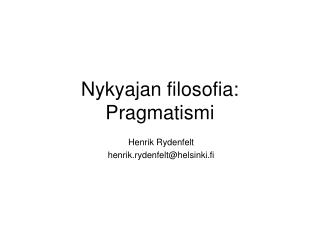 Nykyajan filosofia: Pragmatismi