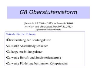 Gründe für die Reform : Überfrachtung der Leistungskurse Zu starke Abwahlmöglichkeiten