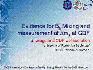 Evidence for B s Mixing and measurement of m s at CDF