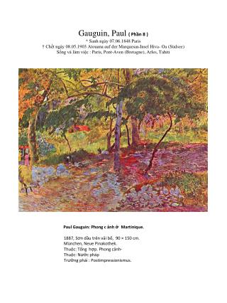 Paul Gauguin: Phong c ảnh ở Martinique. 1887, S ơ n dầu trên vải bố, 90 × 150 cm.