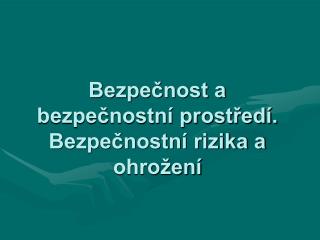 Bezpečnost a bezpečnostní prostředí. Bezpečnostní rizika a ohrožení