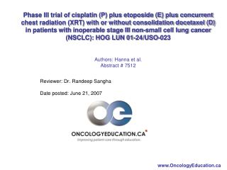Reviewer: Dr. Randeep Sangha Date posted: June 21, 2007