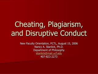 Cheating, Plagiarism, and Disruptive Conduct