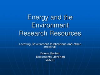 Energy and the Environment Research Resources
