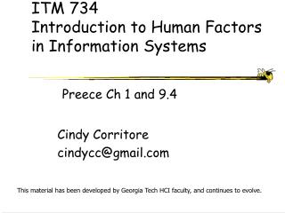 ITM 734 Introduction to Human Factors in Information Systems