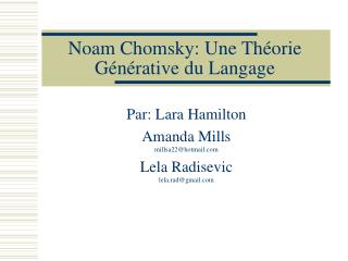 Noam Chomsky: Une Théorie Générative du Langage