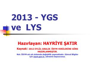 2013 - YGS ve LYS