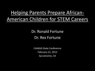 Helping Parents Prepare African-American Children for STEM Careers