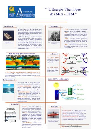 “ L’ Énergie Thermique des Mers - ETM ”