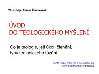 ÚVOD DO TEOLOGICKÉHO MYŠLENÍ