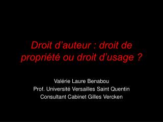 Droit d’auteur : droit de propriété ou droit d’usage ?