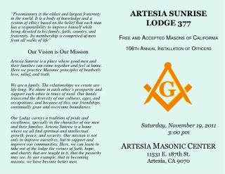 ARTESIA SUNRISE LODGE 377 F REE AND A CCEPTED M ASONS OF C ALIFORNIA