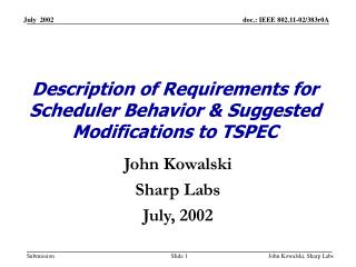 Description of Requirements for Scheduler Behavior &amp; Suggested Modifications to TSPEC