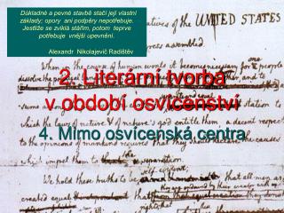 2. Literární tvorba v období osvícenství