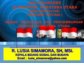 R. LUSIA SIMAMORA, SH, MSi . KEPALA BIDANG SOSIAL DAN BUDAYA Email ; lusia_simamora@yahoo