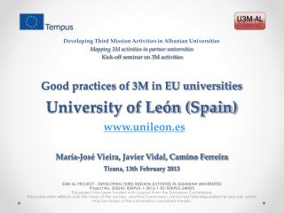 Good practices of 3M in EU universities University of León (Spain)