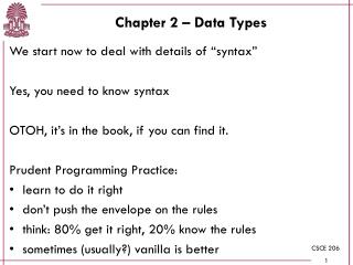 Chapter 2 – Data Types