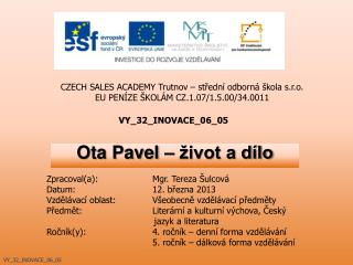 Ota Pavel – život a dílo