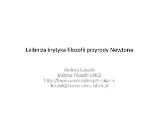 Leibniza krytyka filozofii przyrody Newtona