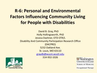 R-6: Personal and Environmental Factors Influencing Community Living for People with Disabilities