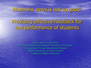 When the news is not so good: Providing effective feedback for low performance of students