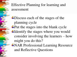 Effective Planning for learning and assessment