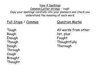stops marks rough commas tough question words plus list other