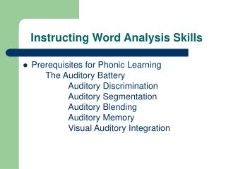 Instructing Word Analysis Skills