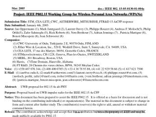 Project: IEEE P802.15 Working Group for Wireless Personal Area Networks (WPANs)