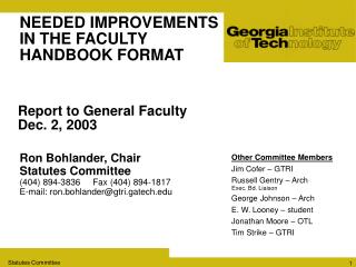 NEEDED IMPROVEMENTS IN THE FACULTY HANDBOOK FORMAT