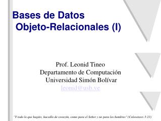 Bases de Datos Objeto-Relacionales (I)