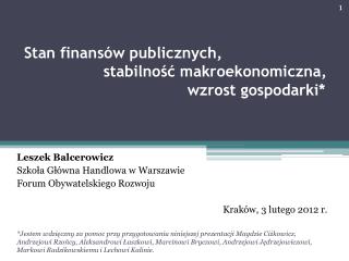 Leszek Balcerowicz Szkoła Główna Handlowa w Warszawie Forum Obywatelskiego Rozwoju