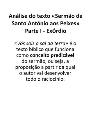 Análise do texto «Sermão de Santo António aos Peixes» Parte I - Ex ó rdio