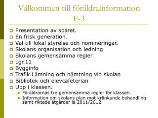 Välkommen till föräldrainformation F-3