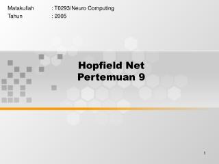 Hopfield Net Pertemuan 9