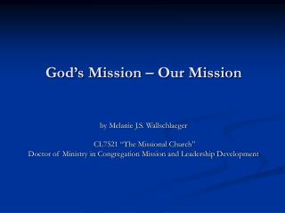 God’s Mission – Our Mission