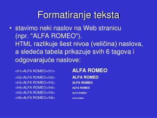 Formatiranje teksta
