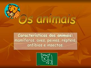 Características dos animais: mamíferos, aves, peixes, répteis, anfíbios e insectos.