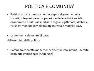 POLITICA E COMUNITA'
