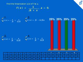 Find the linearization L(x) of f at a. {image}