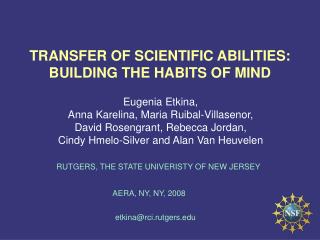 TRANSFER OF SCIENTIFIC ABILITIES: BUILDING THE HABITS OF MIND