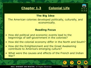 Chapter 1.3 Colonial Life