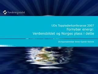 UDs Topplederkonferanse 2007 Fornybar energi: Verdensbildet og Norges plass i dette