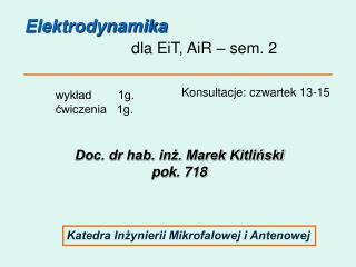 Elektrodynamika dla EiT, AiR – sem. 2