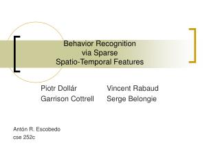 Behavior Recognition via Sparse Spatio-Temporal Features