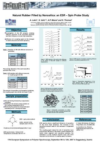 Natural Rubber Filled by Nan o silica: an ESR – Spin Probe Study