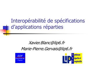 Interopérabilité de spécifications d’applications réparties