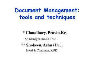 Document Management: tools and techniques